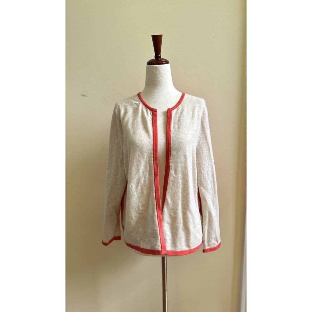 Lands' End Girls L 14-16/ Women S 100% Cashmere Cardigan Colorblock Coral Cream
